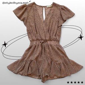 Millibon Y2K Tan Black Polka Dot Ruffle Romper Small